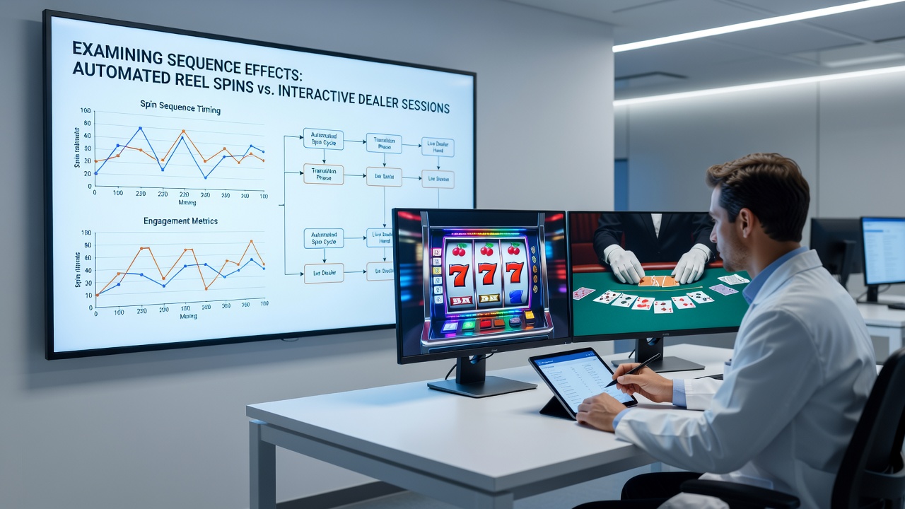 Diagramm mit Sequenzpfaden zwischen Slot-Spins und Live-Dealer-Sessions sowie farbcodierten Einsatzverläufen