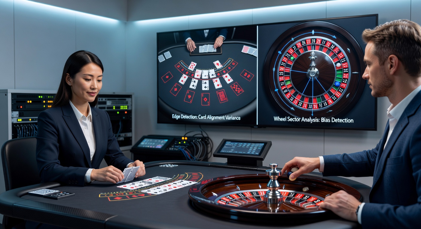 Nahaufnahme eines Live Roulette-Rads in Aktion, mit sichtbaren Deflektor und Kugellauf, beleuchtet für klare Beobachtung
